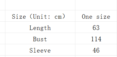 Pullover Size Chart