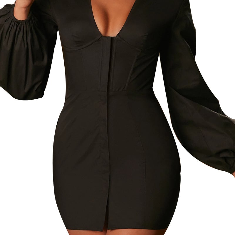 Model wearing Women's Slim-fit Long-sleeved Dress