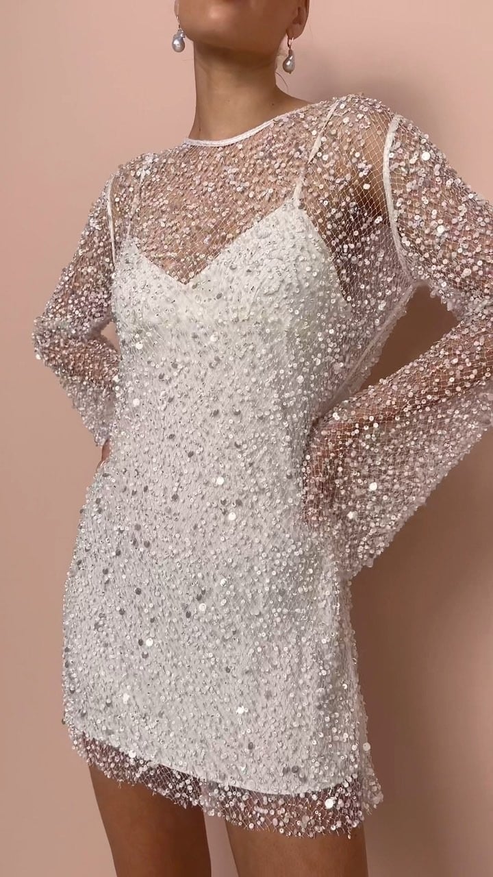 Foam Beads See-through Mesh Two-piece Set Sling Dress - Image 1