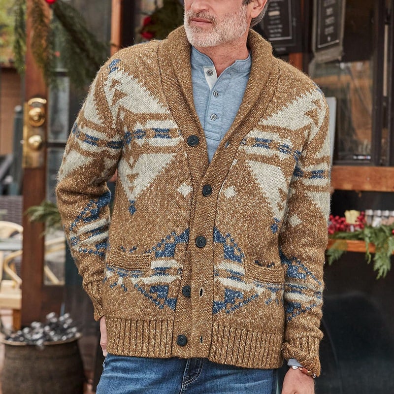 Men's Lapel Long Sleeve Cardigan