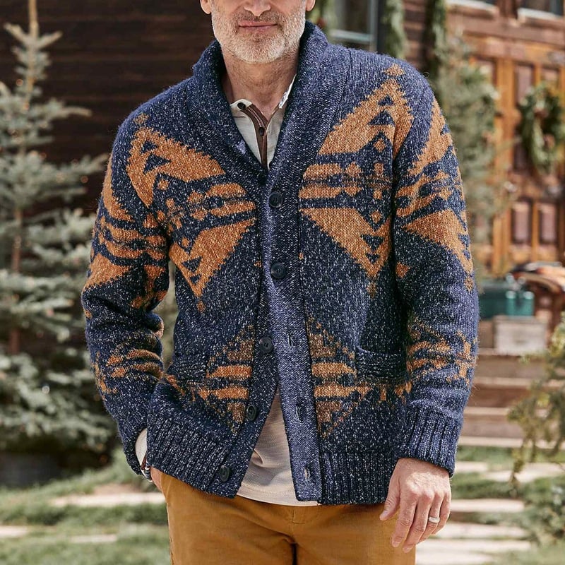 Men's Lapel Long Sleeve Cardigan