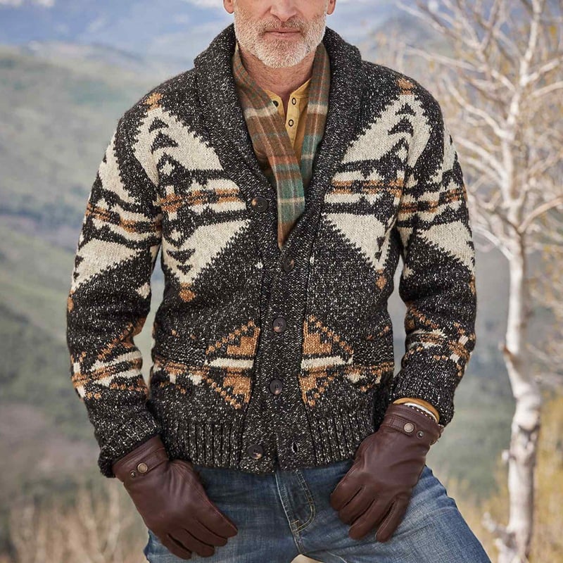 Men's Lapel Long Sleeve Cardigan