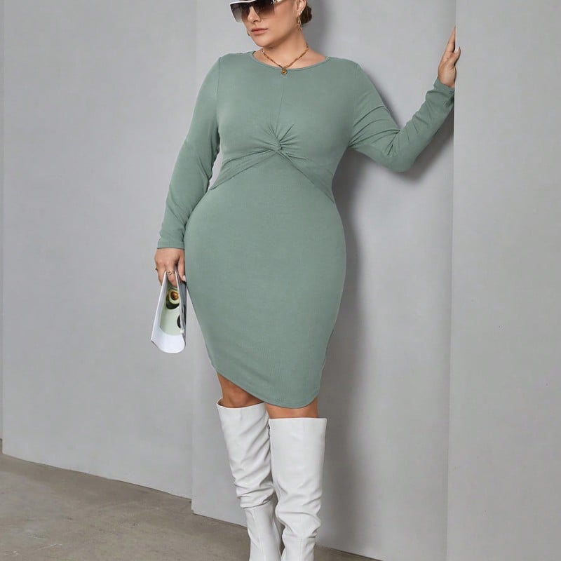 Clothing Temperament Long Sleeve Round Neck Slim-fit Sheath Dress
