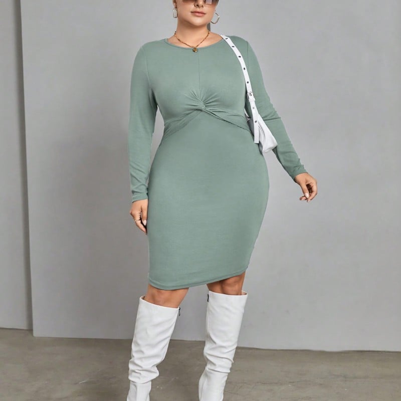Clothing Temperament Long Sleeve Round Neck Slim-fit Sheath Dress