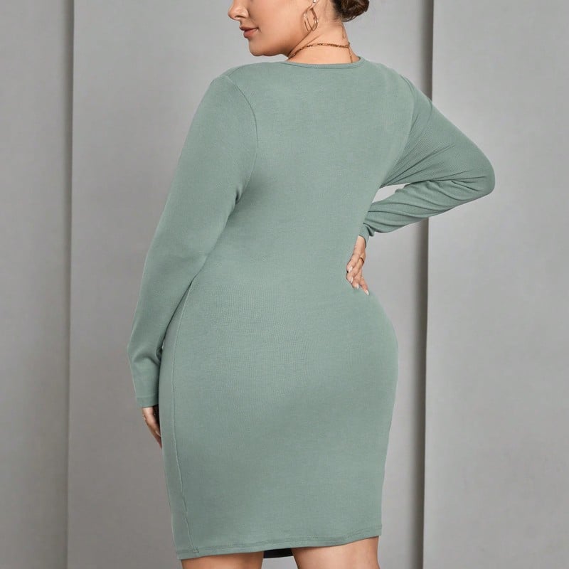 Clothing Temperament Long Sleeve Round Neck Slim-fit Sheath Dress
