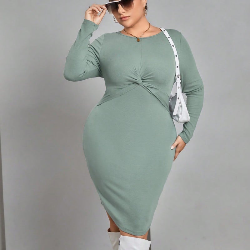 Clothing Temperament Long Sleeve Round Neck Slim-fit Sheath Dress