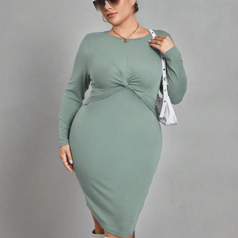 Clothing Temperament Long Sleeve Round Neck Slim-fit Sheath Dress