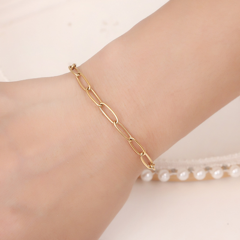 Oval Chain Gold Stainless Steel Bracelet Image 3