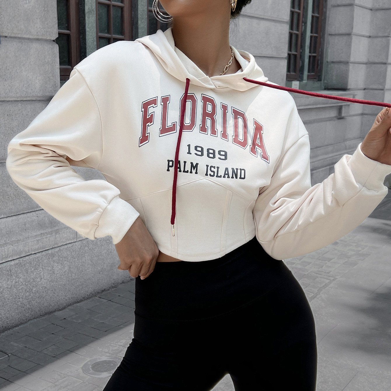 Ladies Cropped Printed Sweatshirt Image 1
