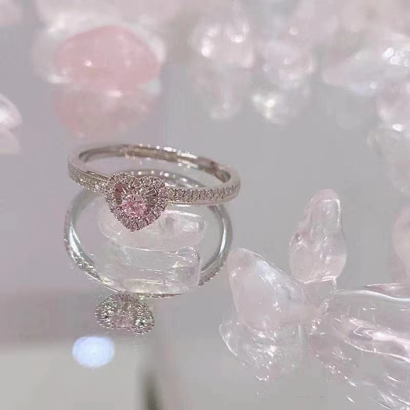 Elegant Pink Love Micro-inlaid Zircon Ring Image 5