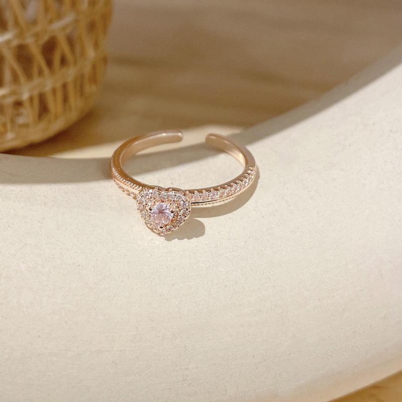 Elegant Pink Love Micro-inlaid Zircon Ring Image 7