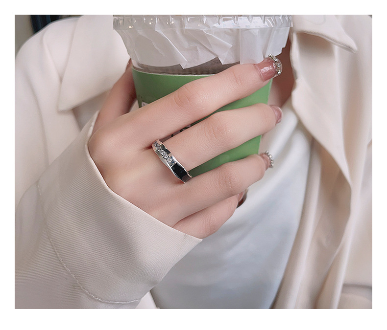 Women's S925 Silver Fashion Gang Drill Open Ring Image 5