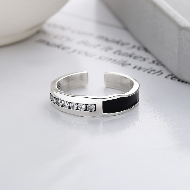 Women's S925 Silver Fashion Gang Drill Open Ring Image 3