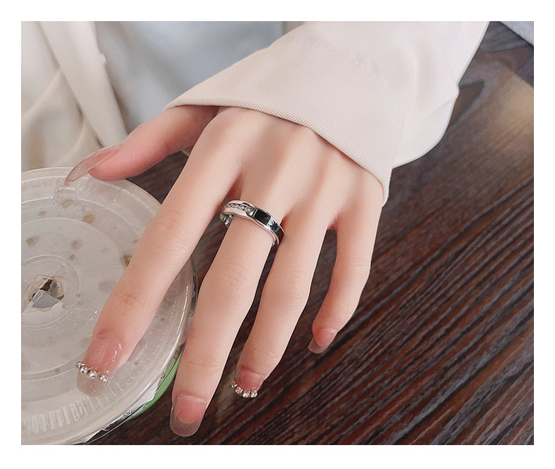 Women's S925 Silver Fashion Gang Drill Open Ring Image 6