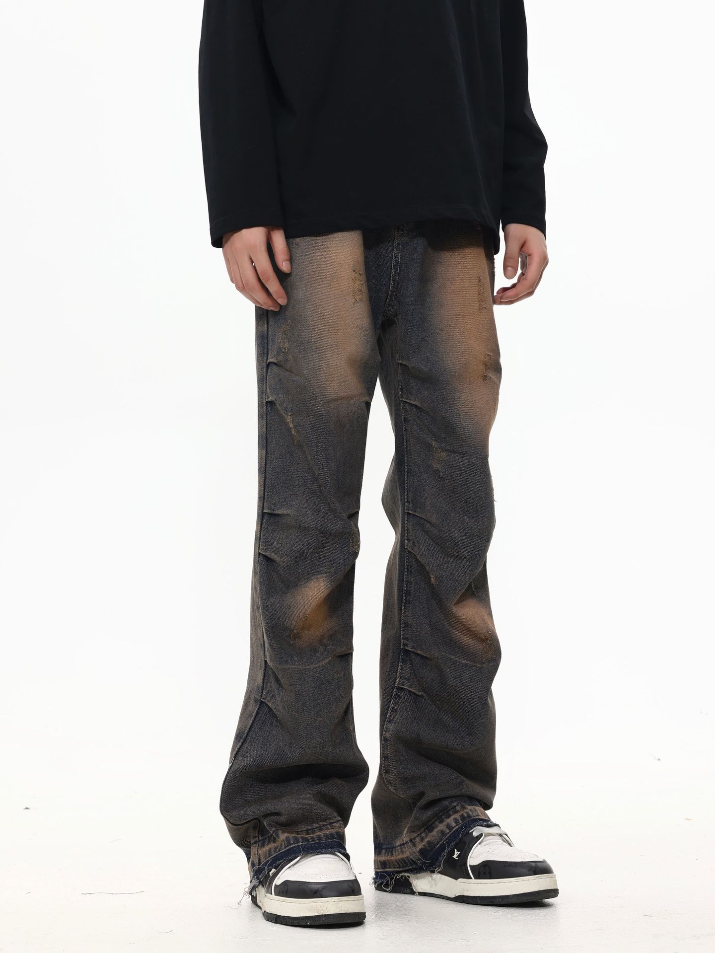 American Street Fashion Wash Denim Trousers