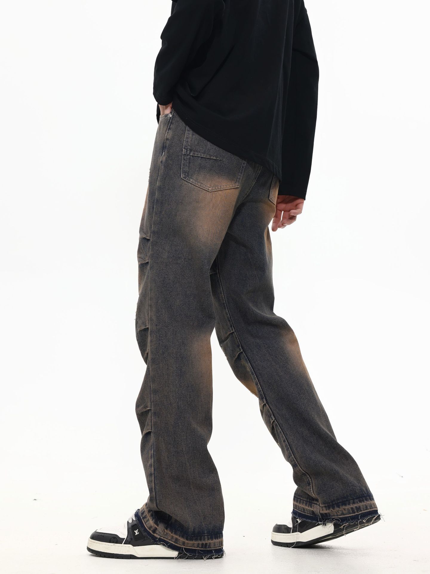 American Street Fashion Wash Denim Trousers