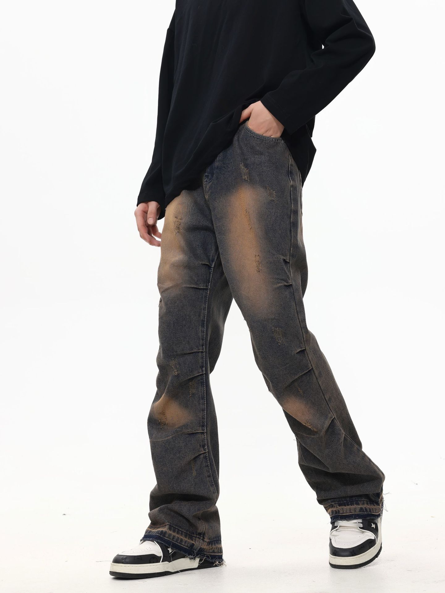 American Street Fashion Wash Denim Trousers