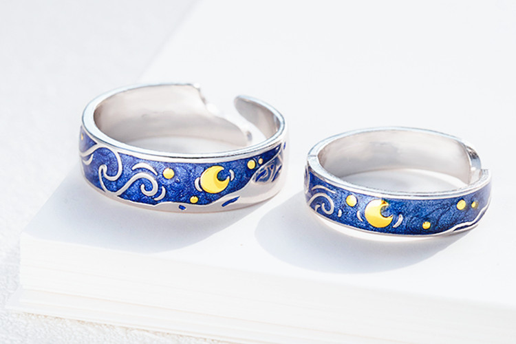 Sea Blue Starry Sky Couple Ring Image 3