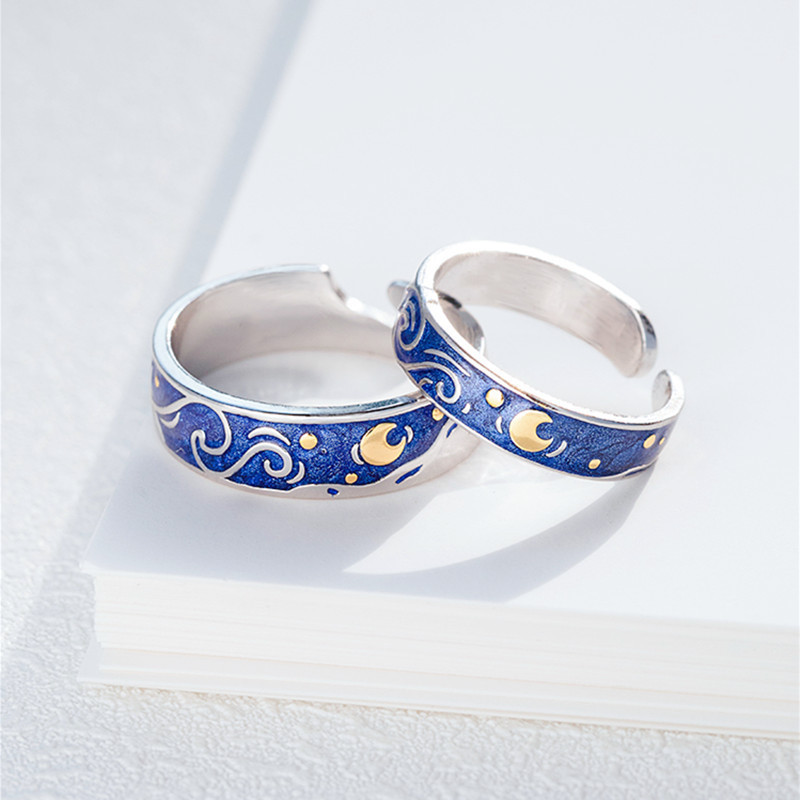 Sea Blue Starry Sky Couple Ring Image 1