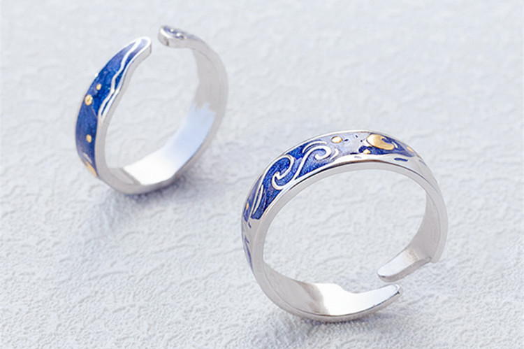Sea Blue Starry Sky Couple Ring Image 4