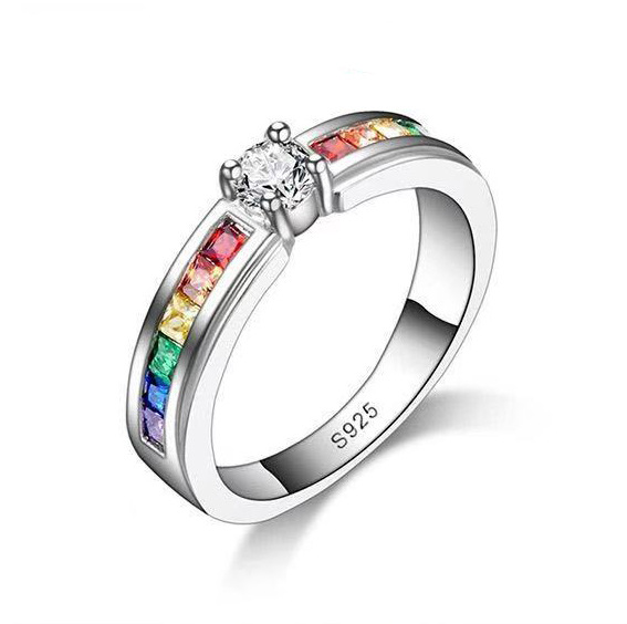 Colorful Inlaid Zircon Titanium Steel Color Ring 1
