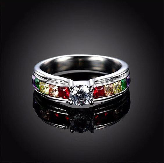 Colorful Inlaid Zircon Titanium Steel Color Ring 2