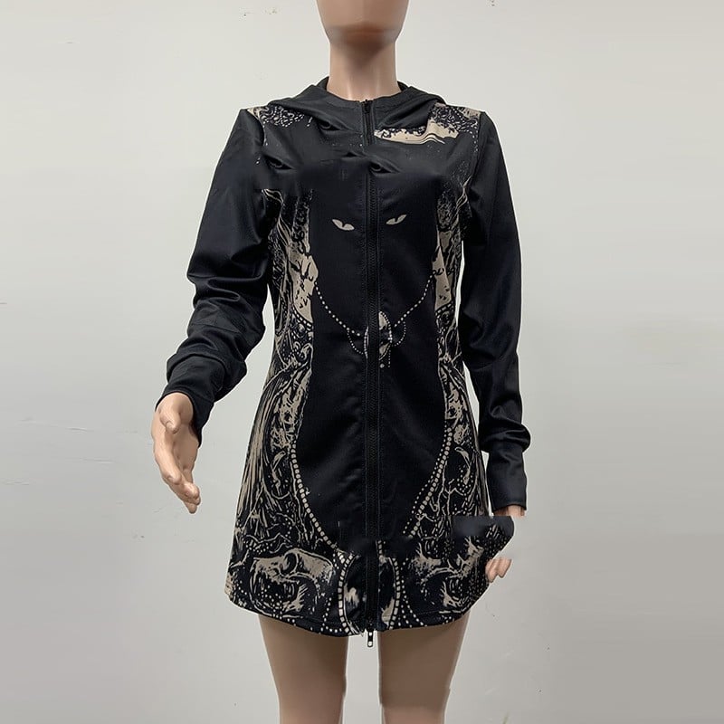 Printed Casual Loose Long Sleeve Hooded Jacket Image 3