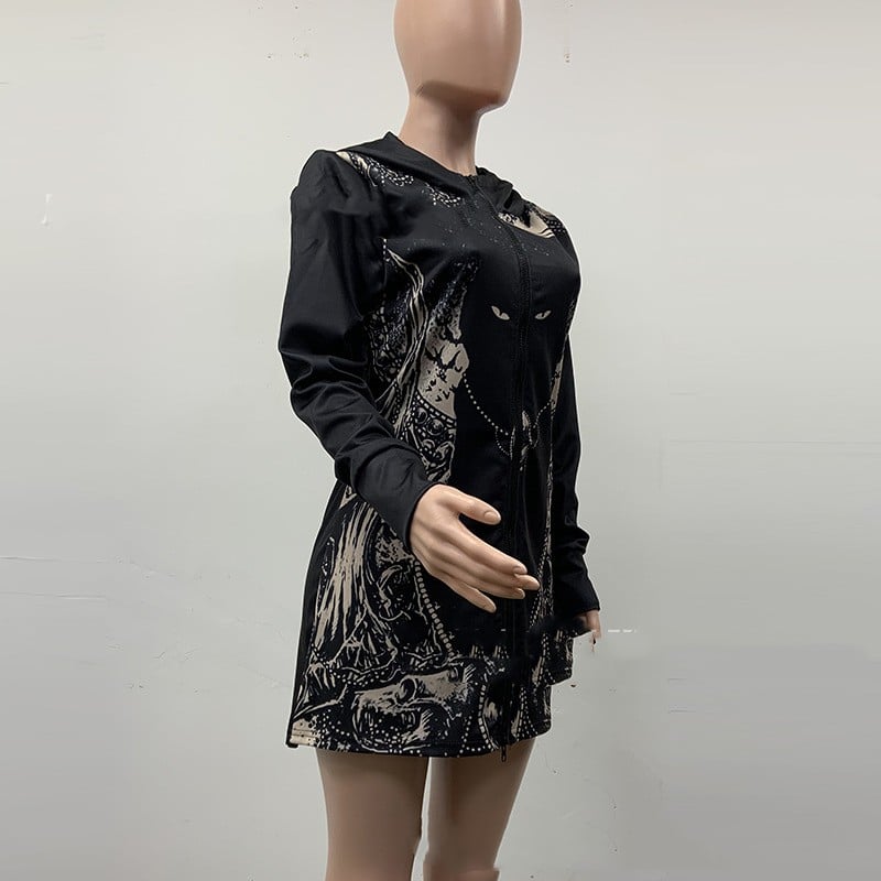 Printed Casual Loose Long Sleeve Hooded Jacket Image 4