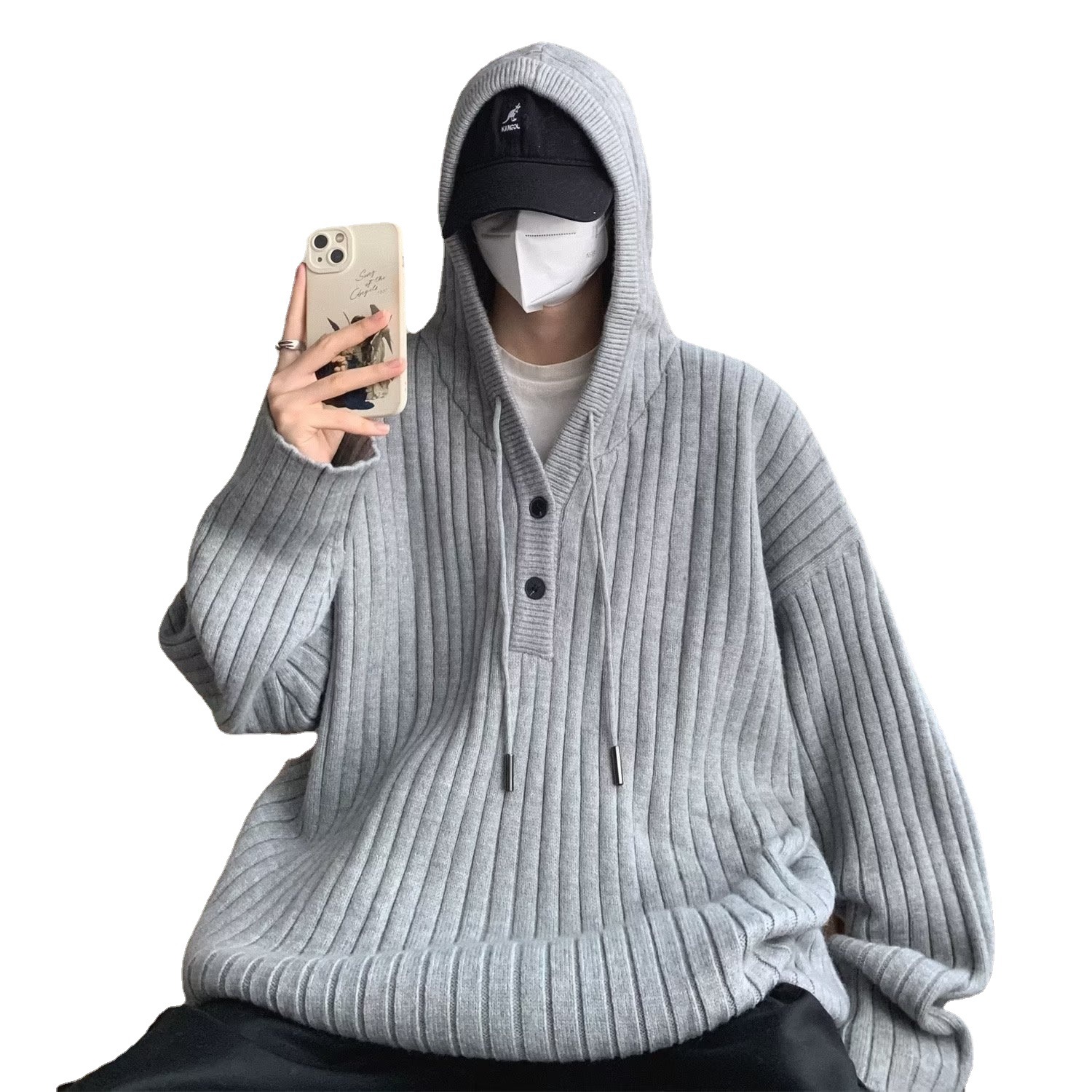 Waffle Cardigan Knitted Sweater Image 3