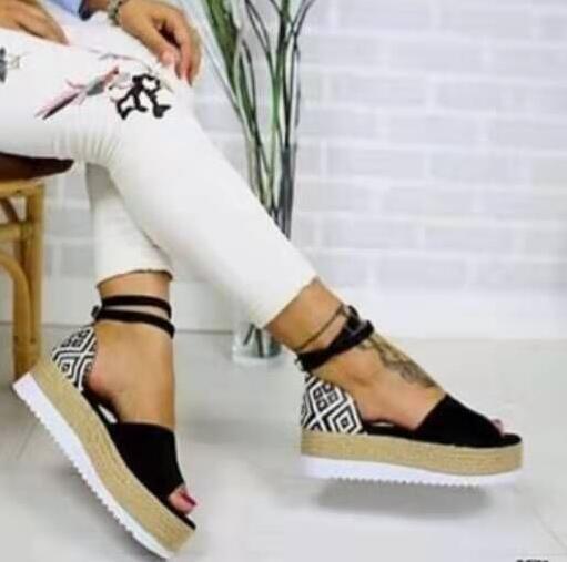 Wedge Heel Platform Woven Espadrilles Sandals Image 5