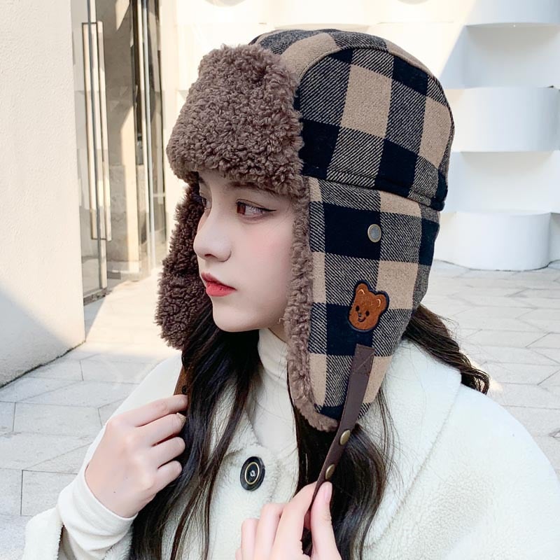 Black Khaki Plaid Ushanka