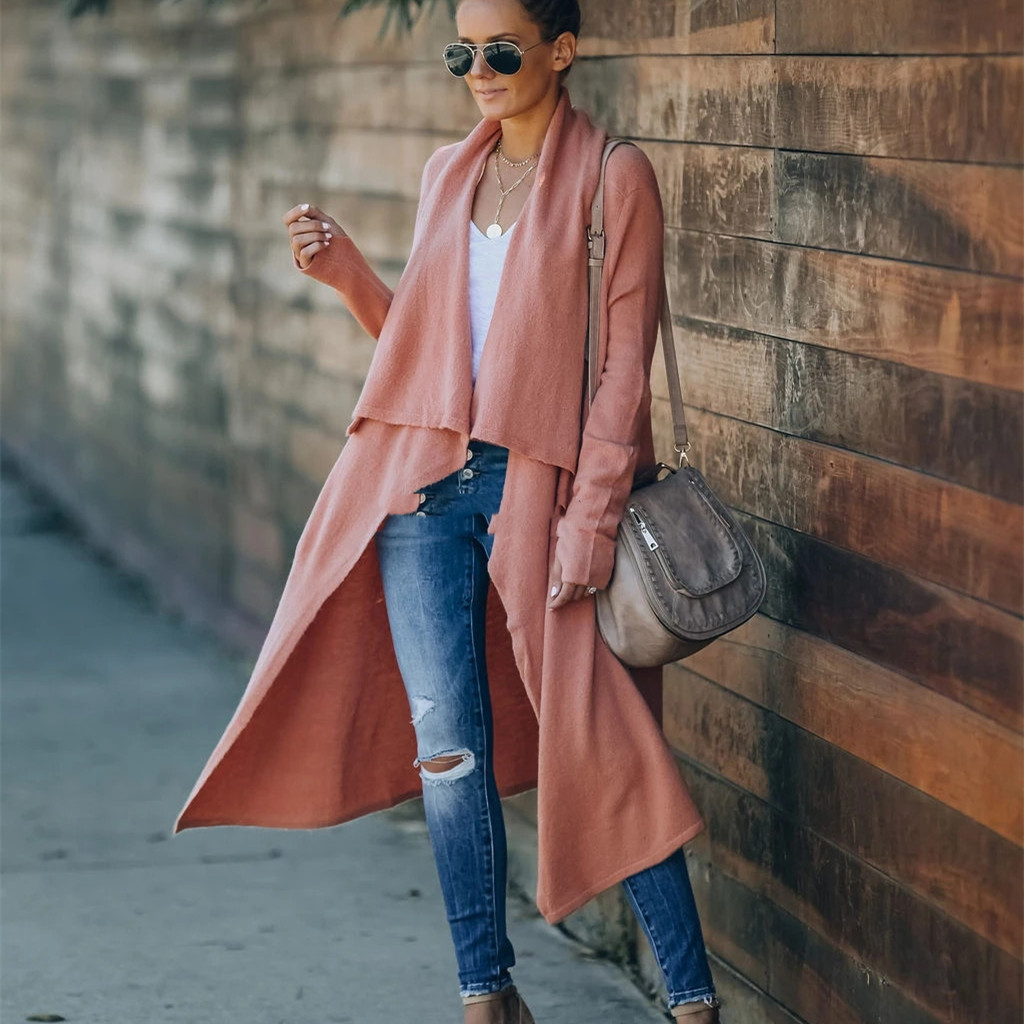 Plus Size Women's Long Fashion Temperament OL Knitted Coat 4