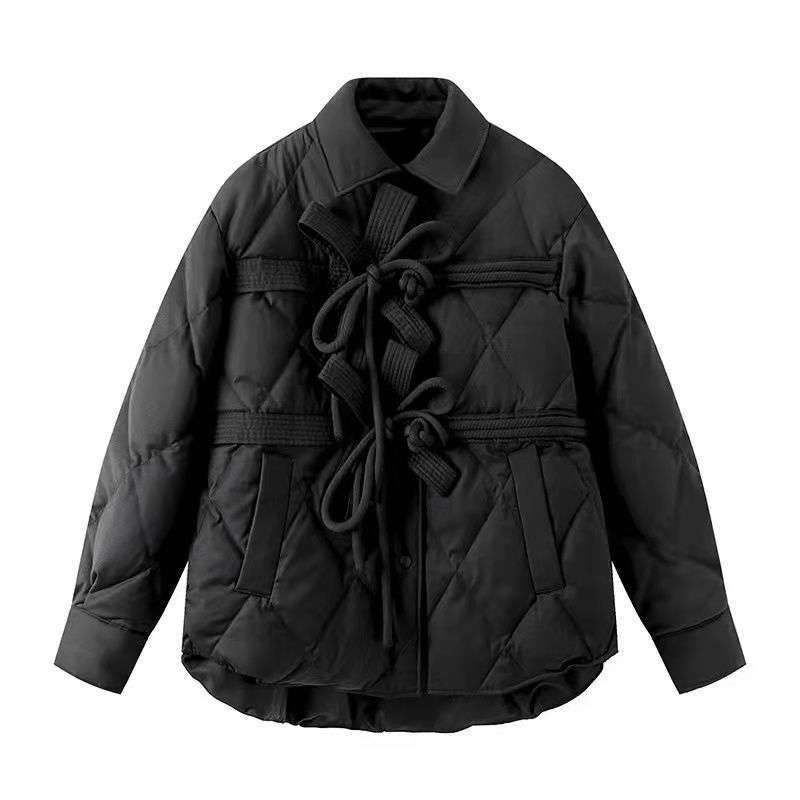 Retro Chinese Style Buckle Bow Tie Design Cotton Jacket Image 2