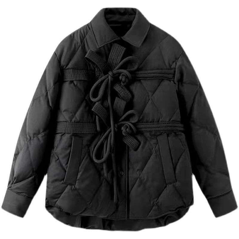 Retro Chinese Style Buckle Bow Tie Design Cotton Jacket Image 3