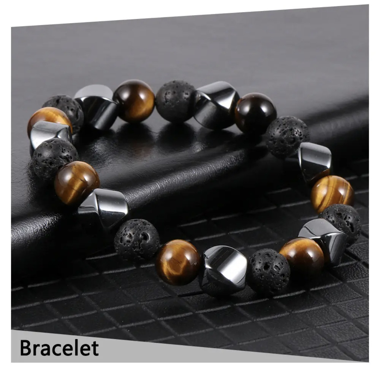 Bracciale in pietra vulcanica occhio di tigre naturale - Immagine 15