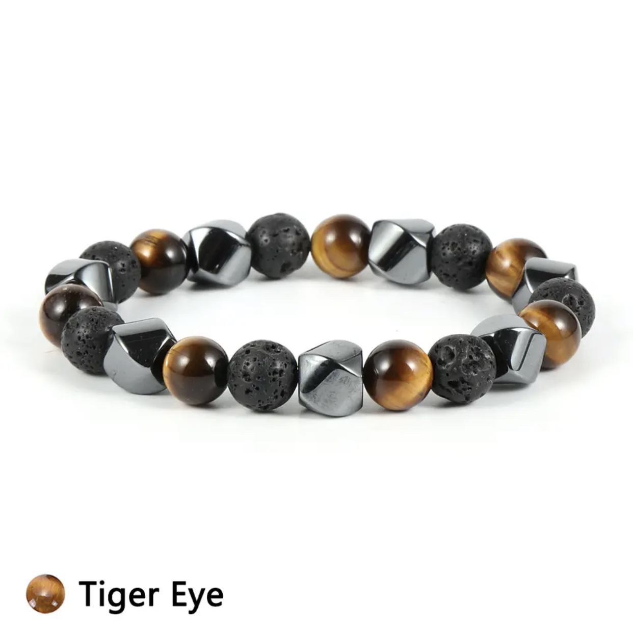 Bracciale in pietra vulcanica occhio di tigre naturale - Immagine 12
