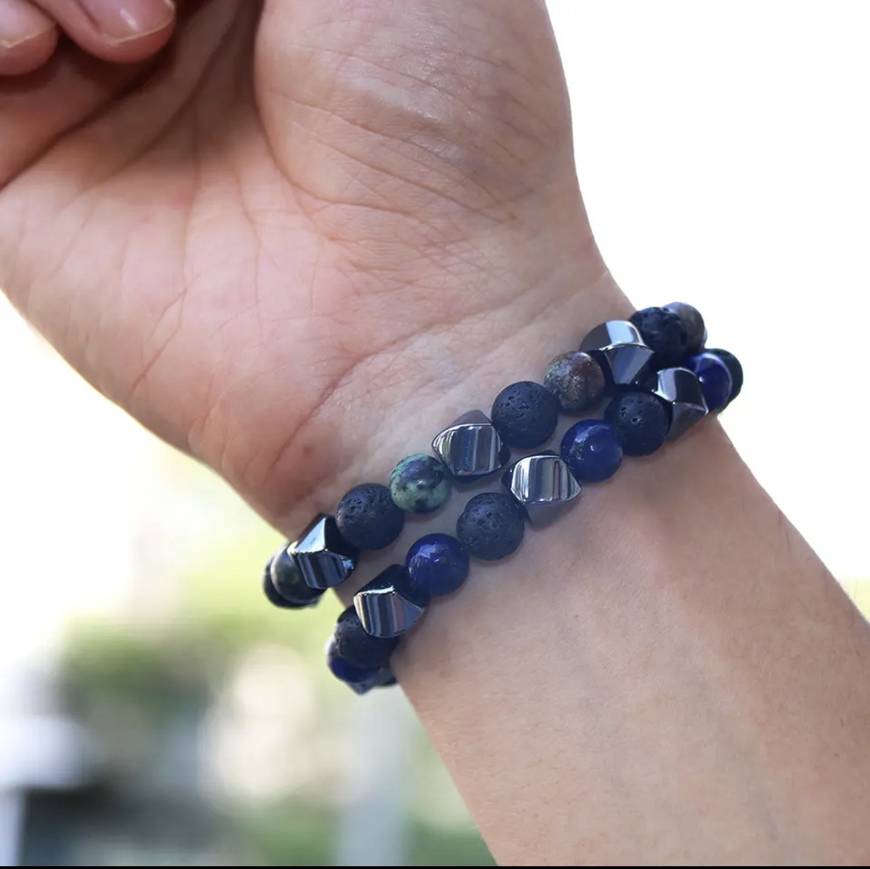 Bracciale in pietra vulcanica occhio di tigre naturale - Immagine 13