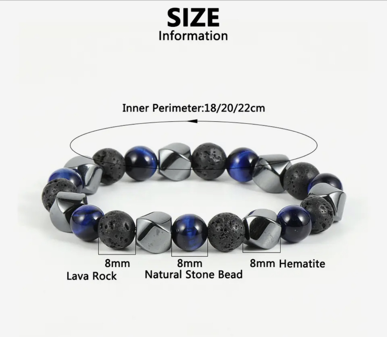 Bracciale in pietra vulcanica occhio di tigre naturale - Immagine 1