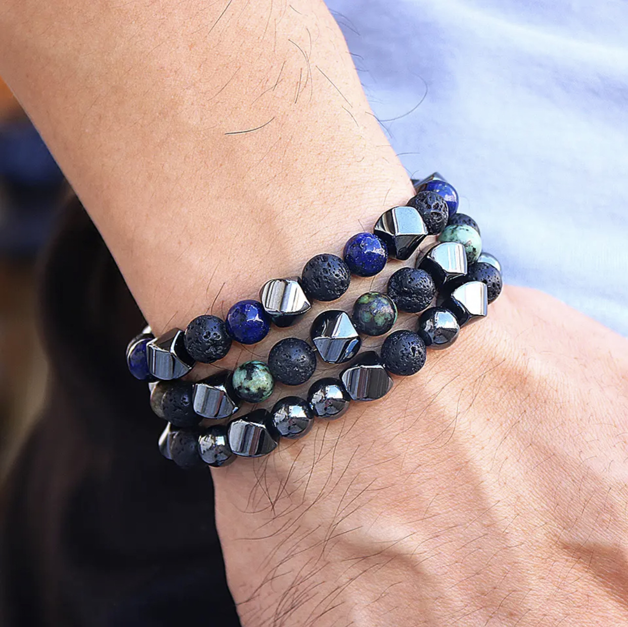 Bracciale in pietra vulcanica occhio di tigre naturale - Immagine 2