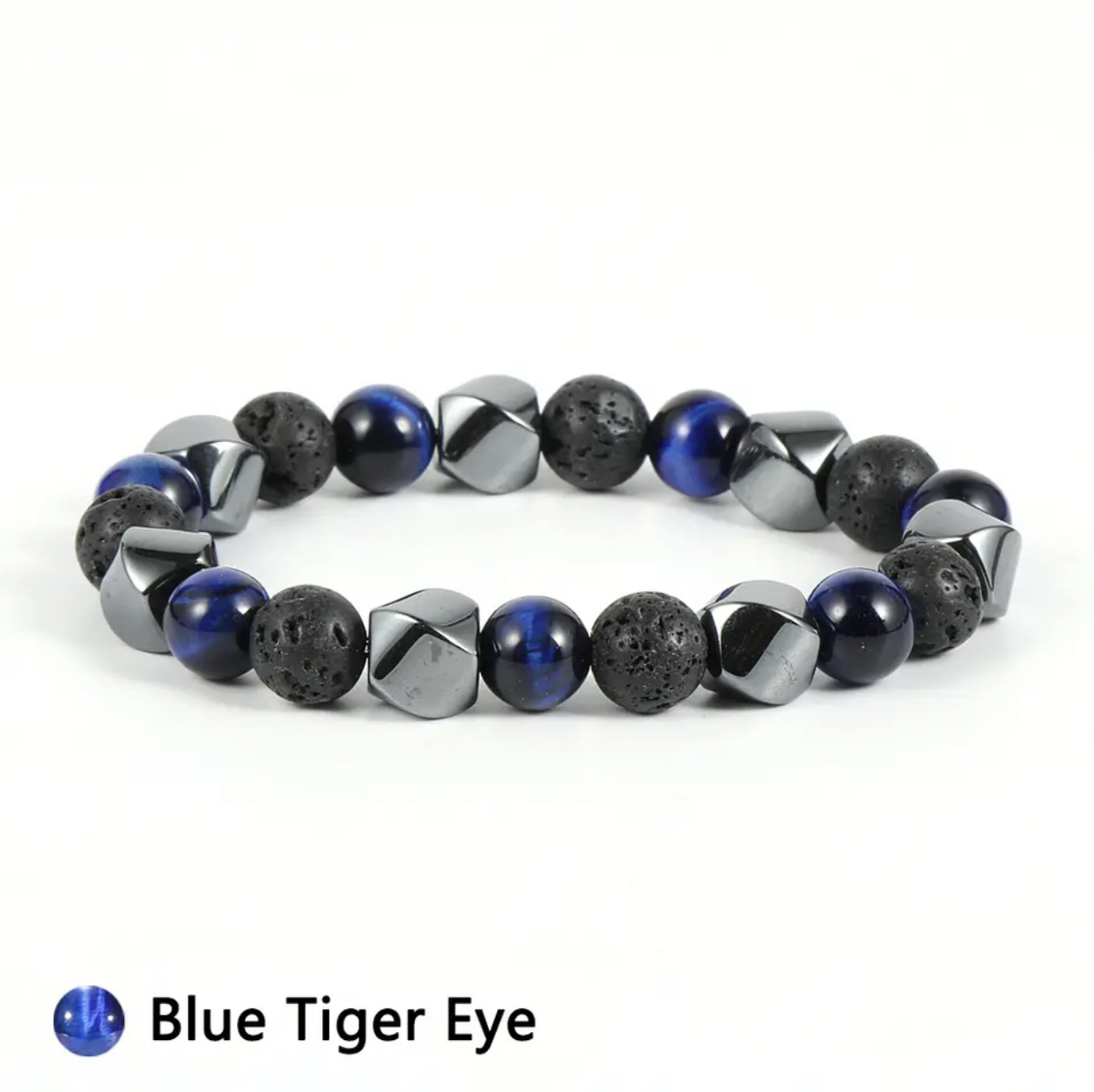 Bracciale in pietra vulcanica occhio di tigre naturale - Immagine 10