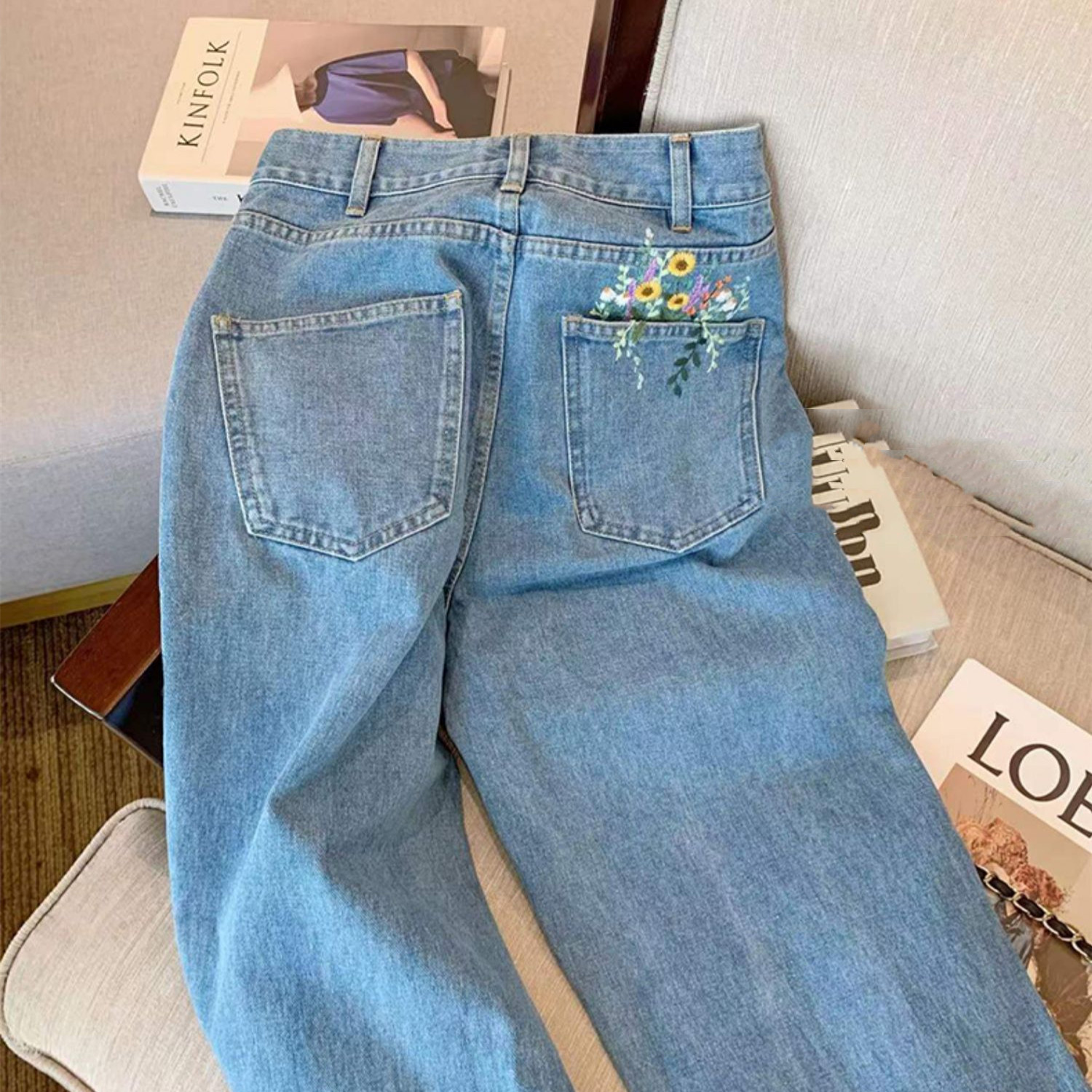 Floral Embroidered Jeans 1