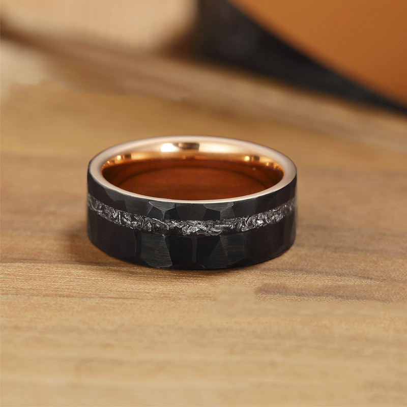 Meteorite Inlaid Tungsten Steel Men's Ring 3