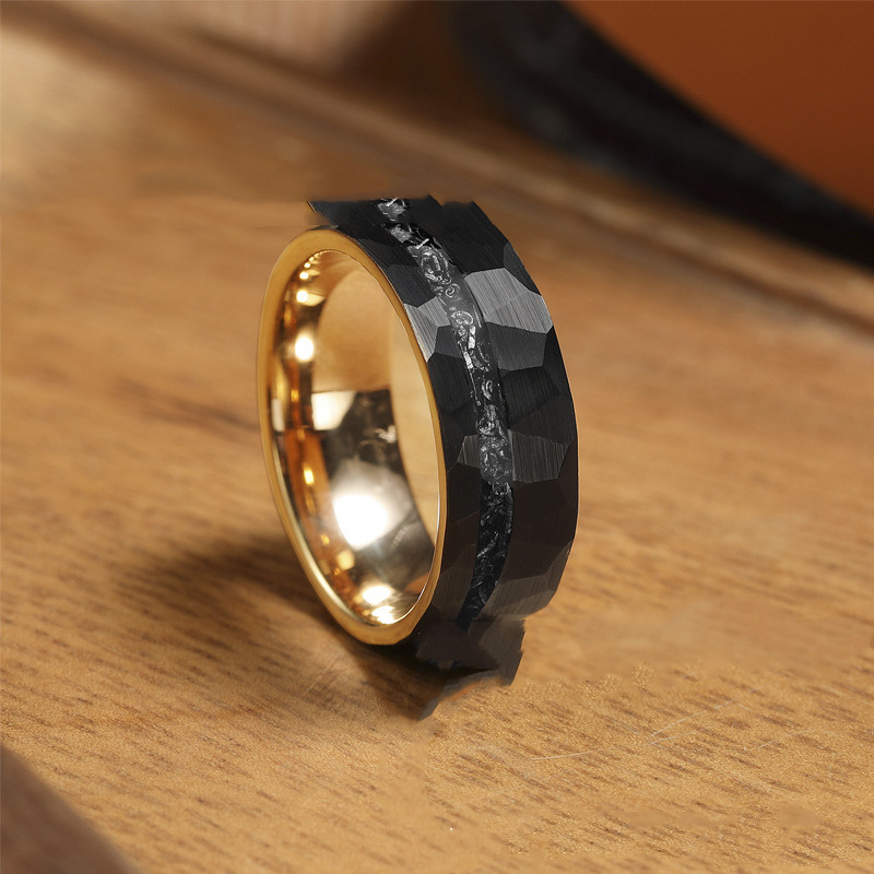 Meteorite Inlaid Tungsten Steel Men's Ring 1
