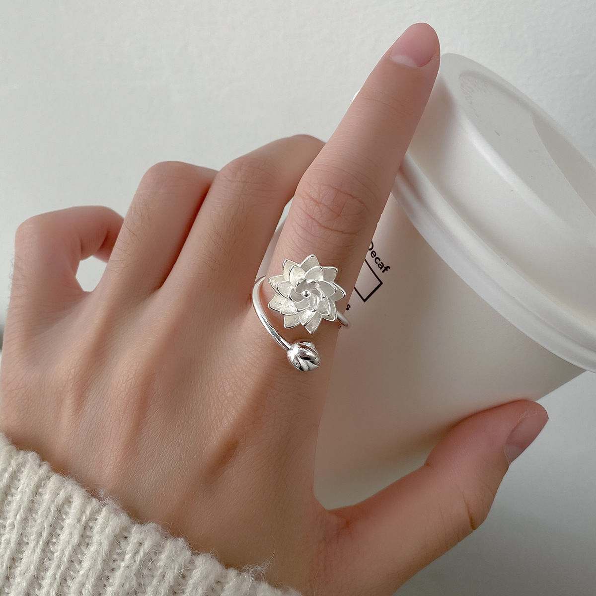 Elegant Pure White Lotus Ring