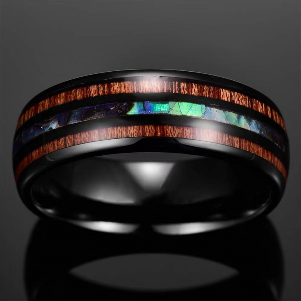 Men's Stainless Steel Retro Wood Grain Shell Ring - Image 3