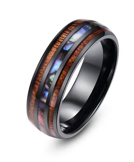 Men's Stainless Steel Retro Wood Grain Shell Ring - Image 4