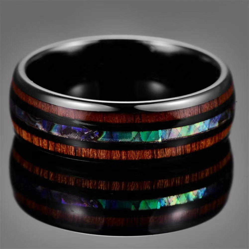 Men's Stainless Steel Retro Wood Grain Shell Ring - Image 1