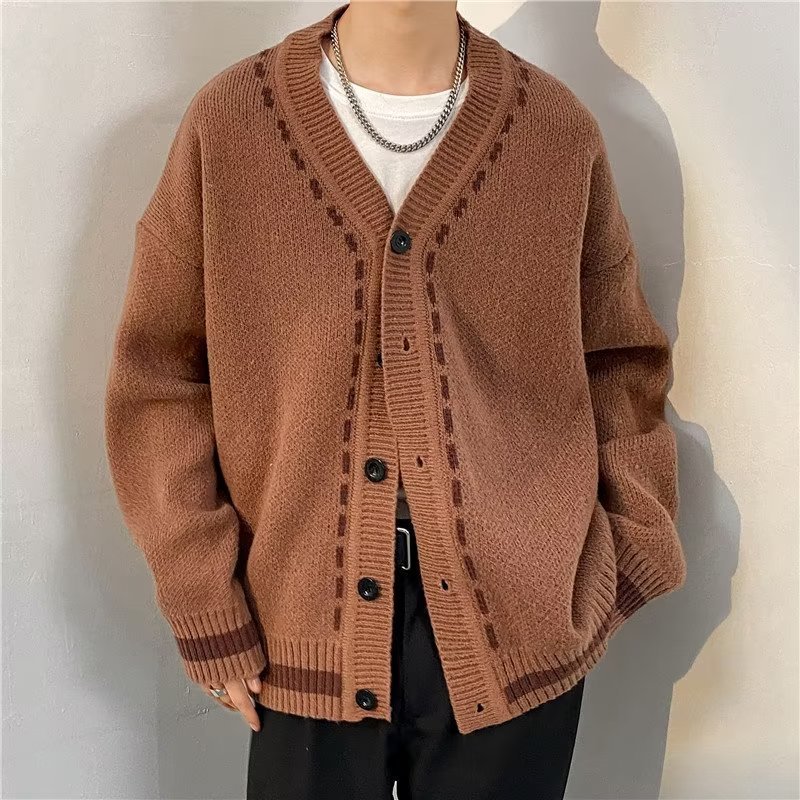 Retro Diamond Lattice Cardigan Sweater Image 4