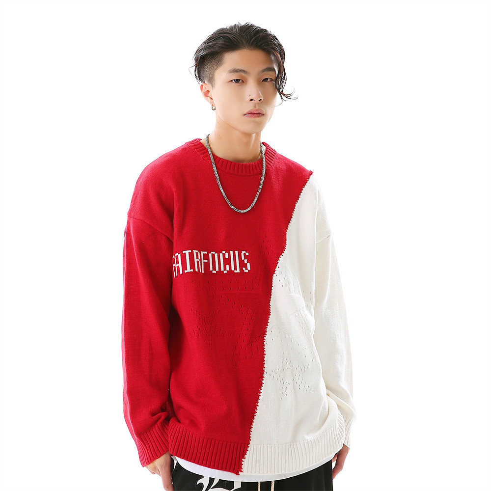 Men's Colorblock Letter Crew Neck Sweater - Image 7