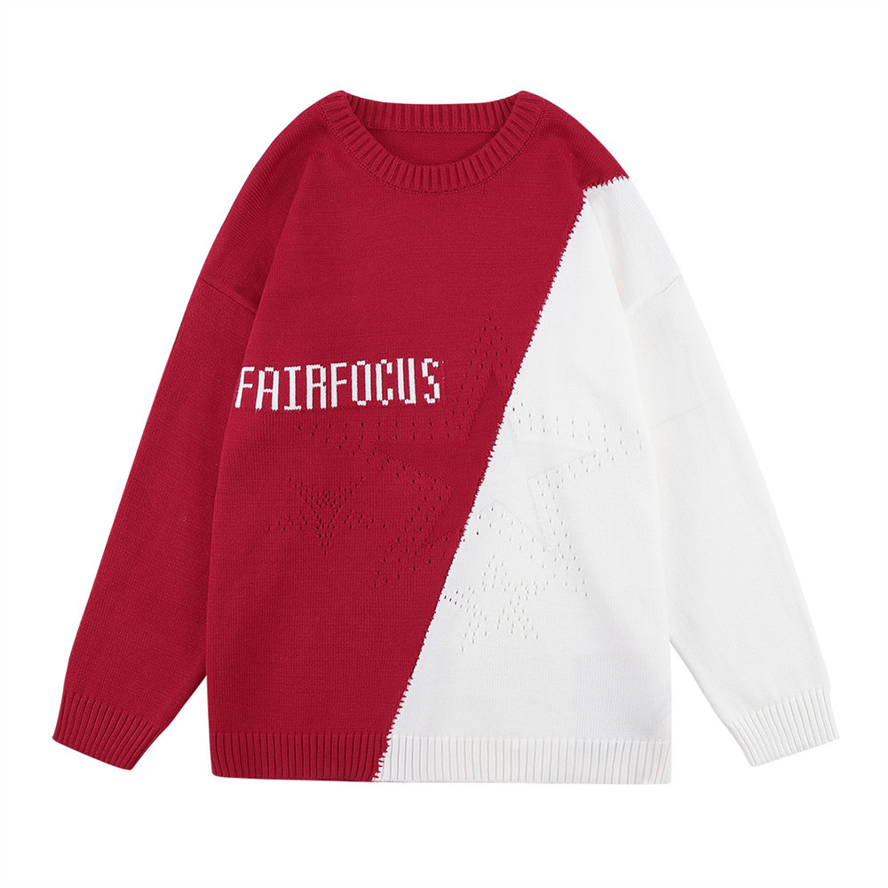 Men's Colorblock Letter Crew Neck Sweater - Image 4